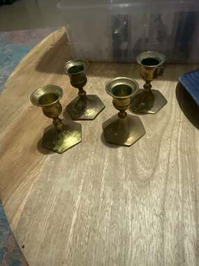 Vintage Solid Brass Hexagonal Base Taper Candle Holders - Set of 4
